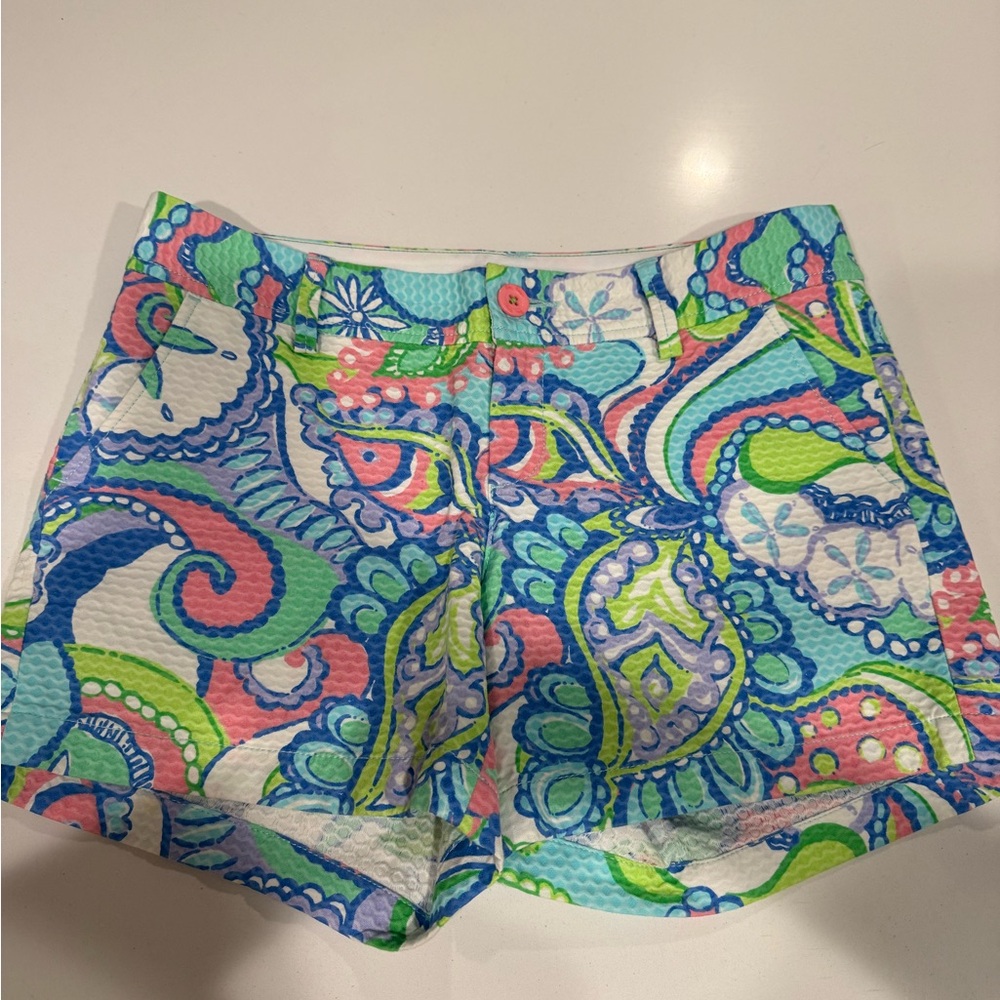 Lilly Pulitzer Blue and Pink Paisley High Waist Shorts